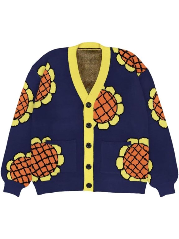 Adult Sunflower Cardigan Sweater Knitted Jacket Casual Tops