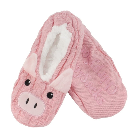 BambooMN Adult Female Super Soft Warm Cozy Animal Slippers Pink Pig, Large 1 Pair