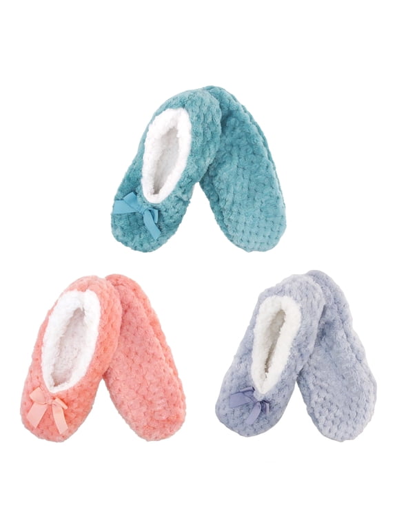 Adult Women's Super Soft Warm Cozy Fuzzy Soft Touch Slippers Non-Slip Lined Socks - Assortment A - Large 3 Pairs