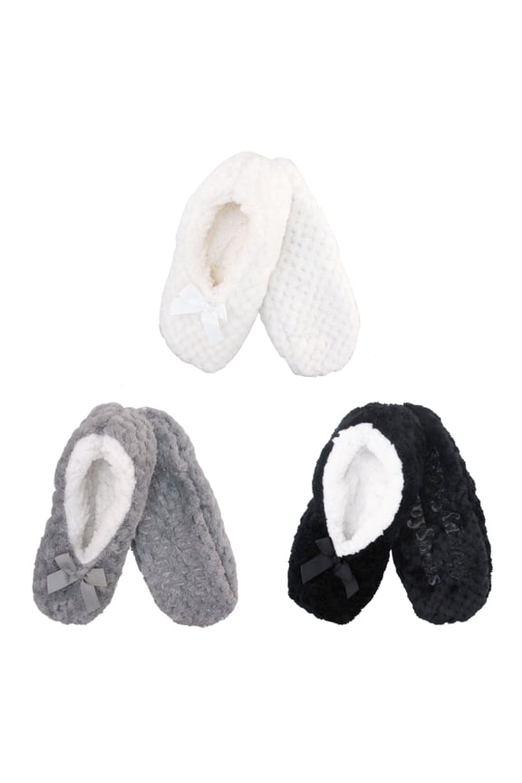 Adult Women's Super Soft Warm Cozy Fuzzy Soft Touch Slippers Non-Slip Lined Socks - Assortment B - Medium 3 Pairs