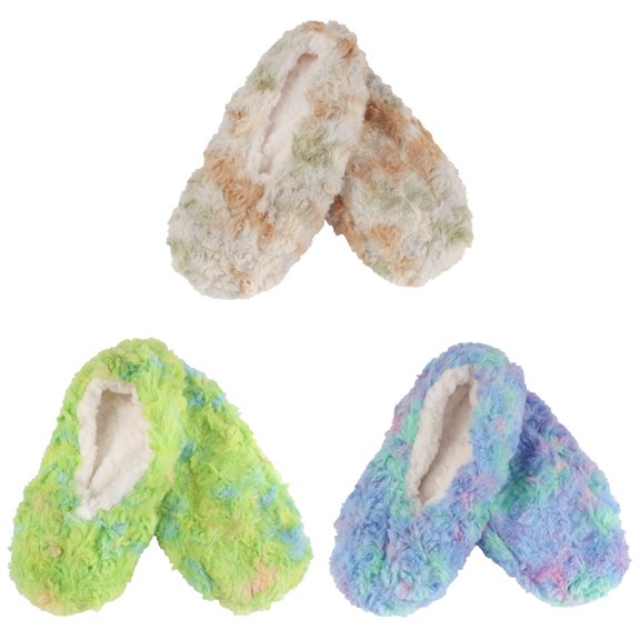 BambooMN Women's Super Fuzzy Soft Touch Slippers Non-Slip Lined Socks - Assortment C - Extra Large - 3 Pairs