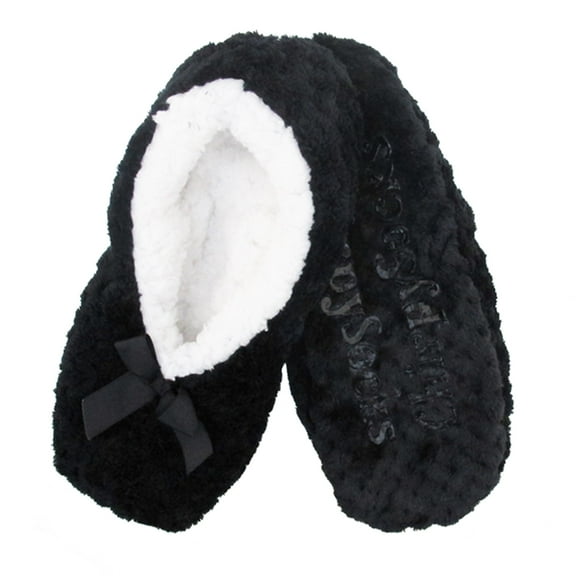 BambooMN Women's Warm Soft Touch Home Slippers with Non-Slip Grips - Black - Small - 1 Pair