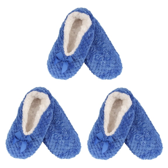 BambooMN Adult Women's Super Soft Warm Cozy Fuzzy Soft Touch Slippers Non-Slip Lined Socks - Dark Blue - Extra Large 3 Pairs