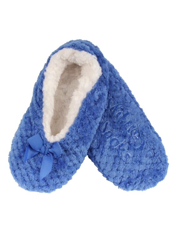 Women's Warm Soft Touch Home Slippers with Non-Slip Grips - Dark Blue - Large - 1 Pair