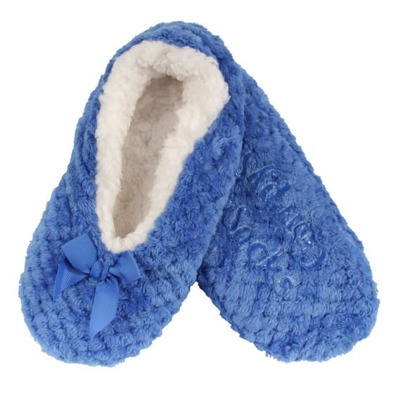 BambooMN Women's Warm Soft Touch Home Slippers with Non-Slip Grips - Dark Blue - Large - 1 Pair