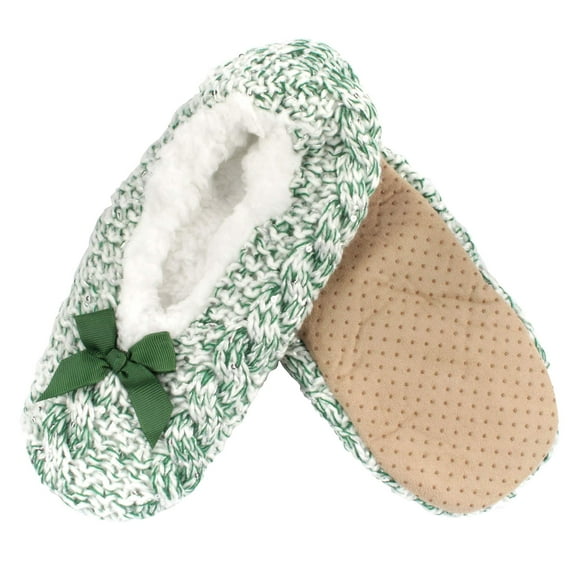 Adult Super Soft Warm Cozy Fuzzy Soft Touch Slippers Non-Slip Lined Socks, Green, Large 1 Pair