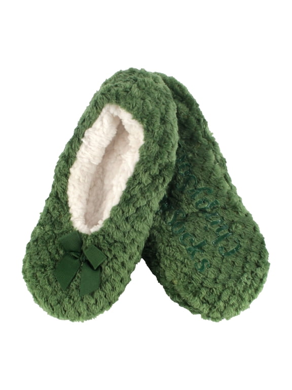 Women's Warm Soft Touch Home Slippers with Non-Slip Grips - Green - Large - 1 Pair