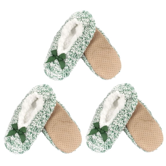BambooMN Women's Super Soft Sequin Slippers with Non-Slip Bottoms - Green - Large - 3 Pairs