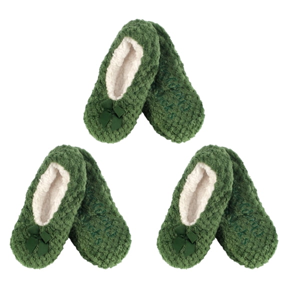 BambooMN Adult Women's Super Soft Warm Cozy Fuzzy Soft Touch Slippers Non-Slip Lined Socks - Green - Small 3 Pairs