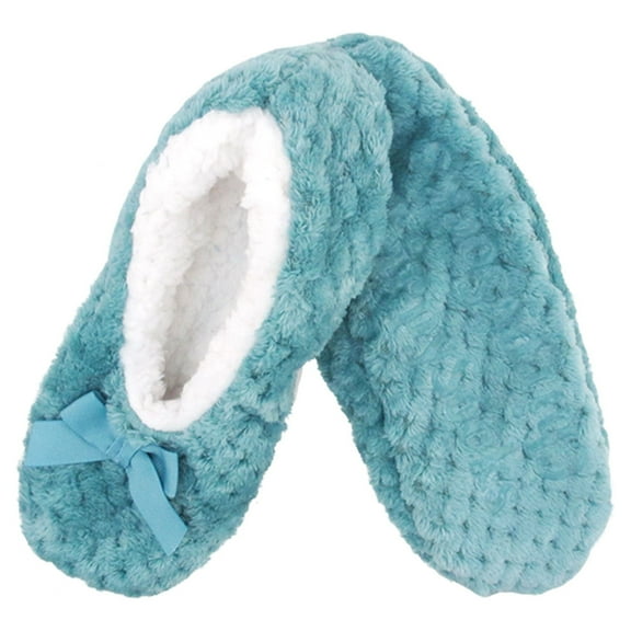 BambooMN Women's Warm Soft Touch Home Slippers with Non-Slip Grips - Greenish Blue - Extra Large - 1 Pair