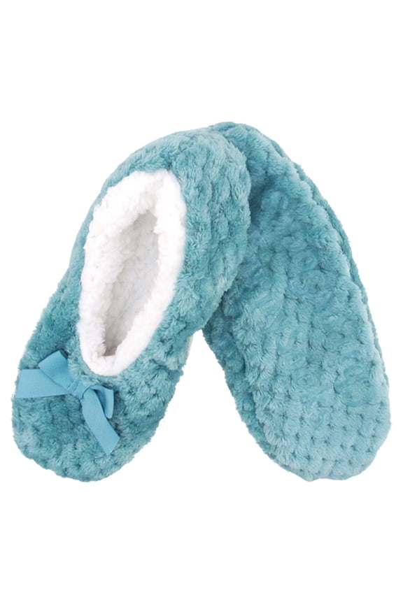 Women's Warm Soft Touch Home Slippers with Non-Slip Grips - Greenish Blue - Large - 1 Pair