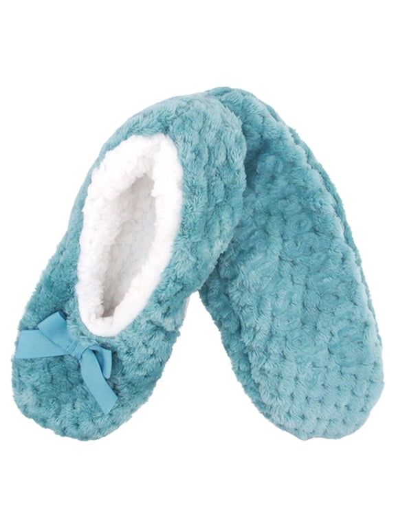 Women's Warm Soft Touch Home Slippers with Non-Slip Grips - Greenish Blue - Large - 1 Pair