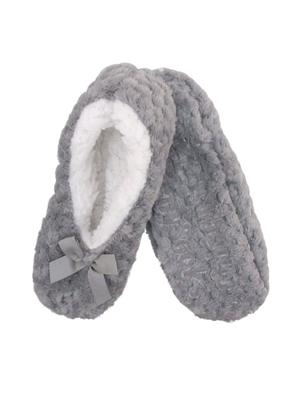 Women's Warm Soft Touch Home Slippers with Non-Slip Grips - Grey - Extra Large - 1 Pair