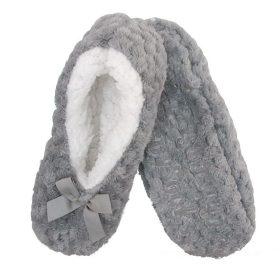 BambooMN Women's Warm Soft Touch Home Slippers with Non-Slip Grips - Grey - Medium - 1 Pair