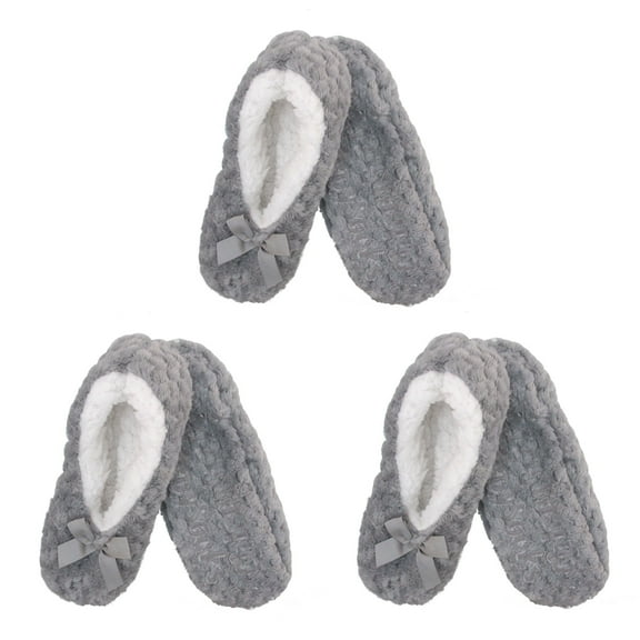 BambooMN Adult Women's Super Soft Warm Cozy Fuzzy Soft Touch Slippers Non-Slip Lined Socks - Grey - Medium 3 Pairs