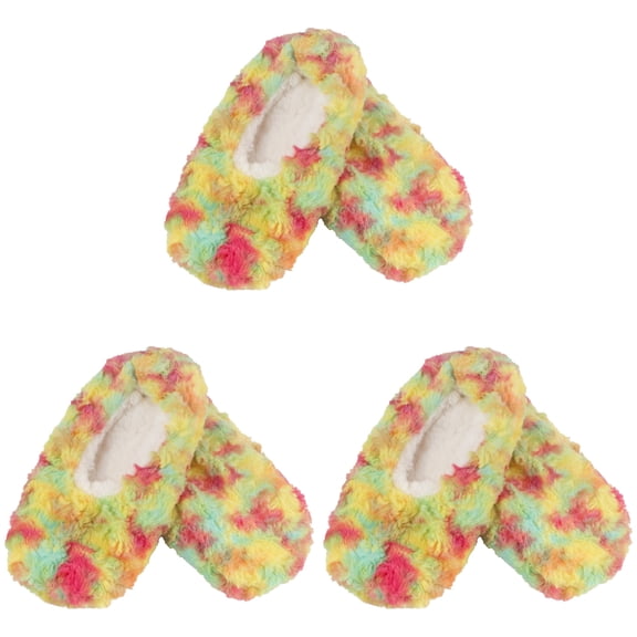 BambooMN Women's Super Fuzzy Soft Touch Slippers Non-Slip Lined Socks - Hyper Fuse - Extra Large - 3 Pairs