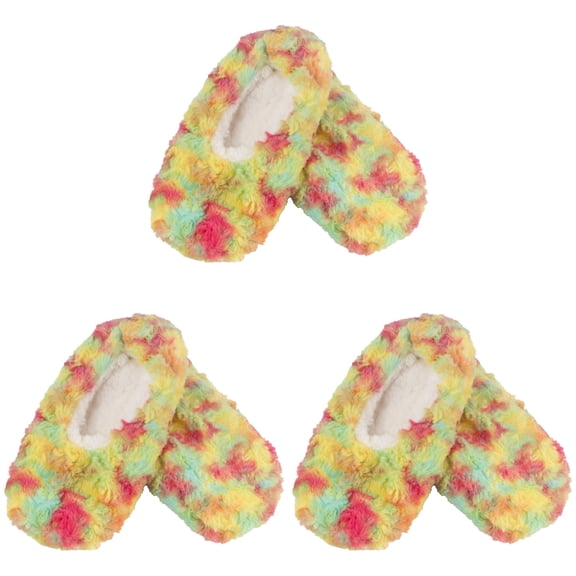 BambooMN Women's Tie Dye Fuzzy Non-Slip Slippers - Hyper Fuse - Small - 3 Pairs