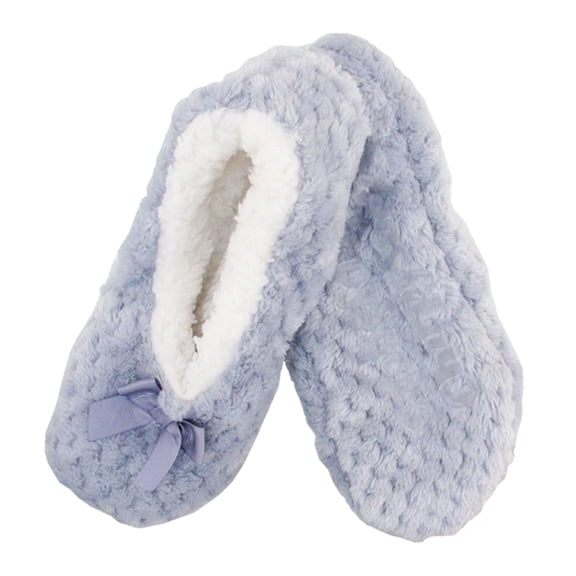 BambooMN Women's Warm Soft Touch Home Slippers with Non-Slip Grips - Light Grey Lavender - Large - 1 Pair