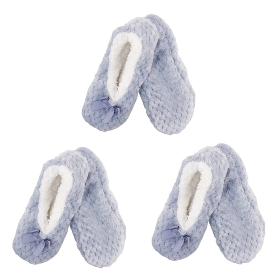 BambooMN Adult Women's Super Soft Warm Cozy Fuzzy Soft Touch Slippers Non-Slip Lined Socks - Light Grey Lavender - Large 3 Pairs