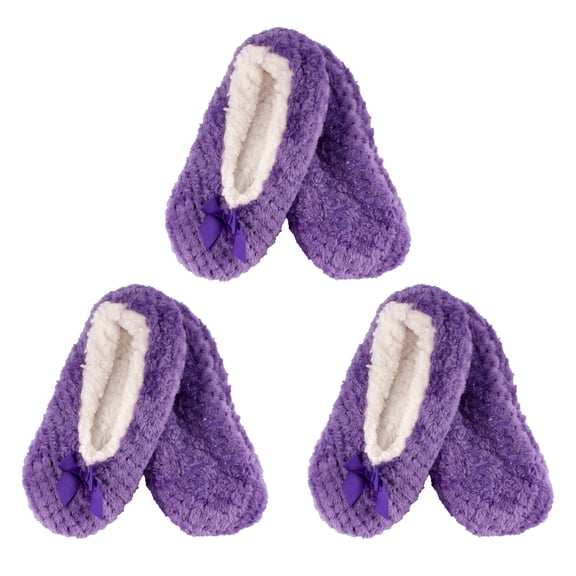 BambooMN Adult Women's Super Soft Warm Cozy Fuzzy Soft Touch Slippers Non-Slip Lined Socks - Lilac Spray - Medium 3 Pairs