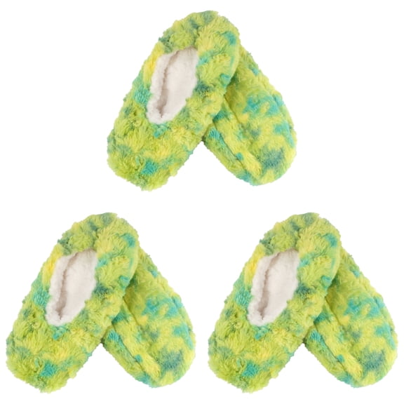 BambooMN Women's Super Fuzzy Soft Touch Slippers Non-Slip Lined Socks - Minty Mingle - Large - 3 Pairs