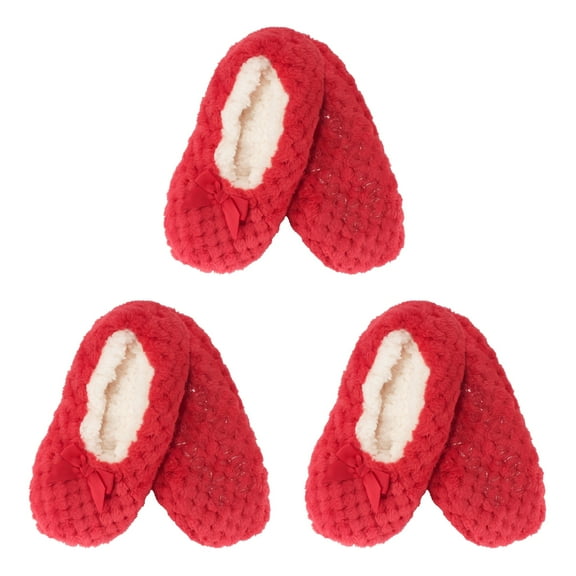 BambooMN Adult Women's Super Soft Warm Cozy Fuzzy Soft Touch Slippers Non-Slip Lined Socks - Red - Large 3 Pairs