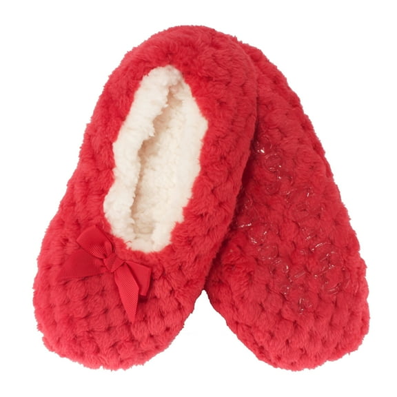BambooMN Women's Warm Soft Touch Home Slippers with Non-Slip Grips - Red - Medium - 1 Pair