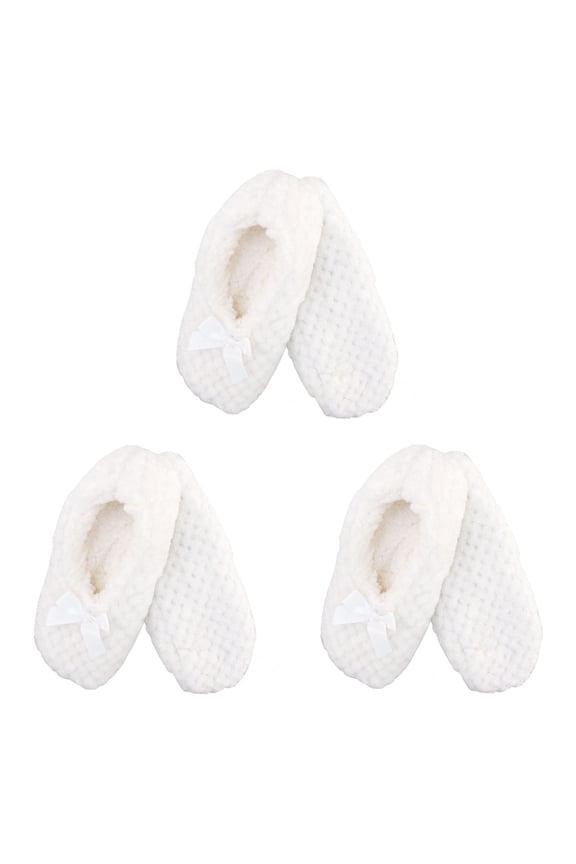 Adult Women's Super Soft Warm Cozy Fuzzy Soft Touch Slippers Non-Slip Lined Socks - White - Extra Large 3 Pairs