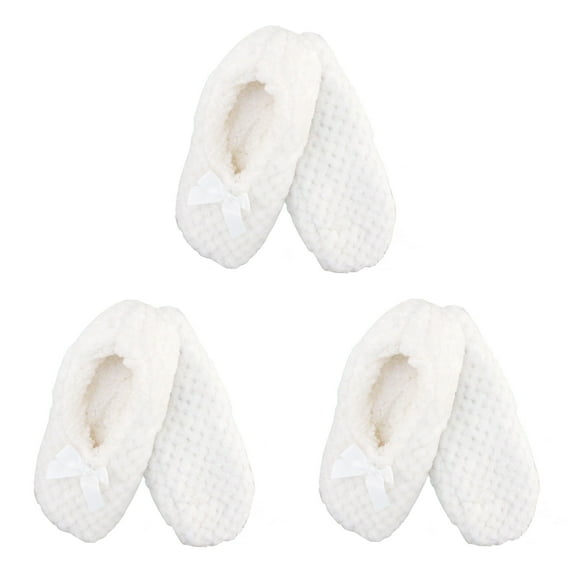 BambooMN Adult Women's Super Soft Warm Cozy Fuzzy Soft Touch Slippers Non-Slip Lined Socks - White - Small 3 Pairs