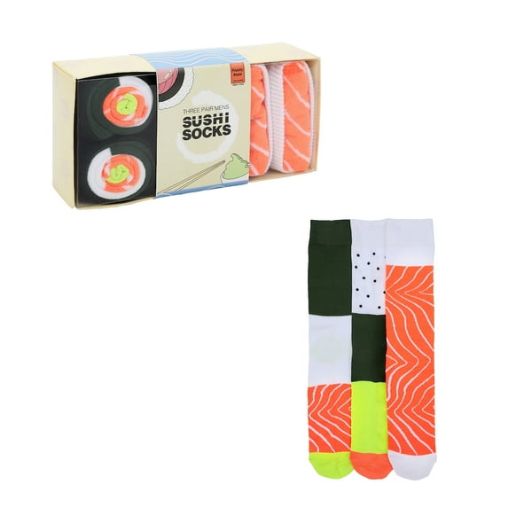Sushi Delight Crew Socks Gift Box - Set of 3 Pairs, Perfect for Sushi Lovers!-OSFA