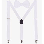 White Adult Suspenders and Bow Tie Set for Party Wedding Prom - Adjustable
