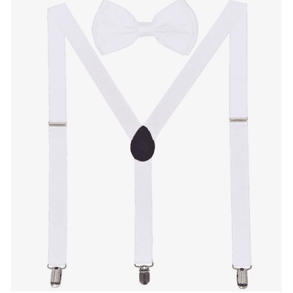 White Adult Suspenders and Bow Tie Set for Party Wedding Prom - Adjustable