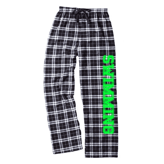 Adult Swimming Black and White Flannel Pants (Neon Green, Adult X-Large)
