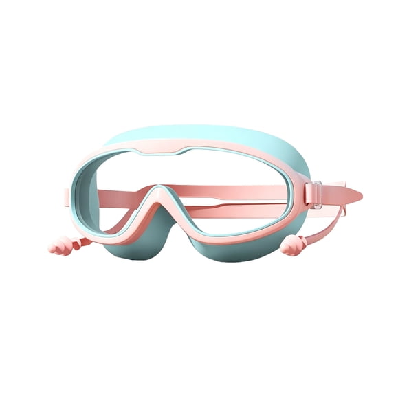 Adult Swimming Goggles with Ear Plugs, Wide Angle View, Anti Fog UV Protection Swimming Goggles, No Leak and Comfortable, Pool Beach Essentials for Men Women, Pink & Green
