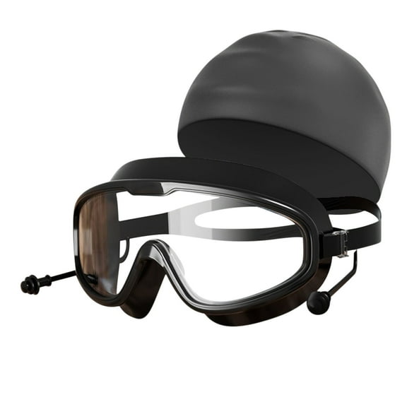 Adult Swimming Goggles Set | Large Frame High Definition Polycarbonate Lens | Leakproof Soft Fit | Includes Earplugs | Clear Vision Sports Equipment for Pool Training