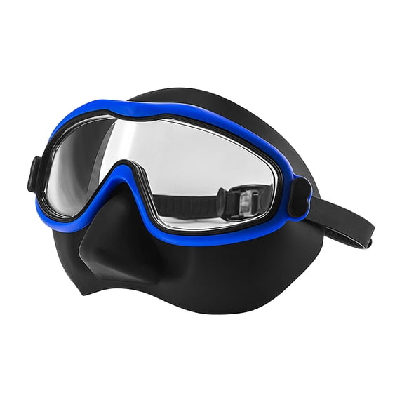 Adult Swimming Mask - Adult Swim Goggles with Nose Cover, Panoramic Anti-Glare & Anti-Fog Tempered Glass Lenses, Blue