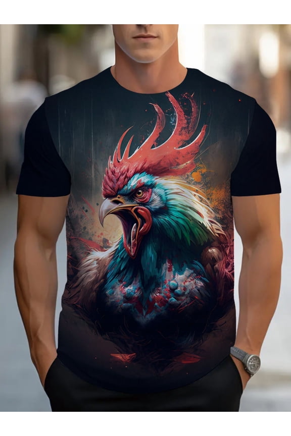 Adult T-shirt with 3D rooster design, perfect for restaurant staff. Made from durable polyester, this black T-shirt is light and comfortable for casual dining and everyday wear