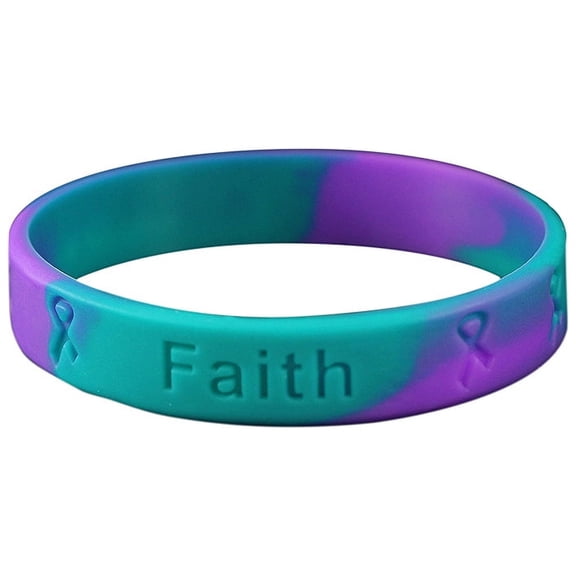 Adult Teal & Purple Silicone Bracelet Wristbands 50 Pack