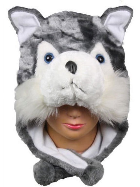 Adult/Teen Animal Character Grey WOLF Ear Flap Hat One Size