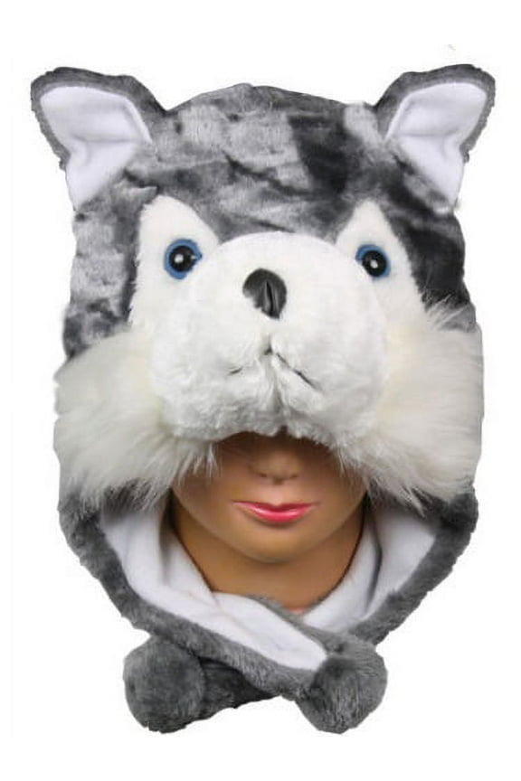 Adult/Teen Animal Character Grey WOLF Ear Flap Hat One Size
