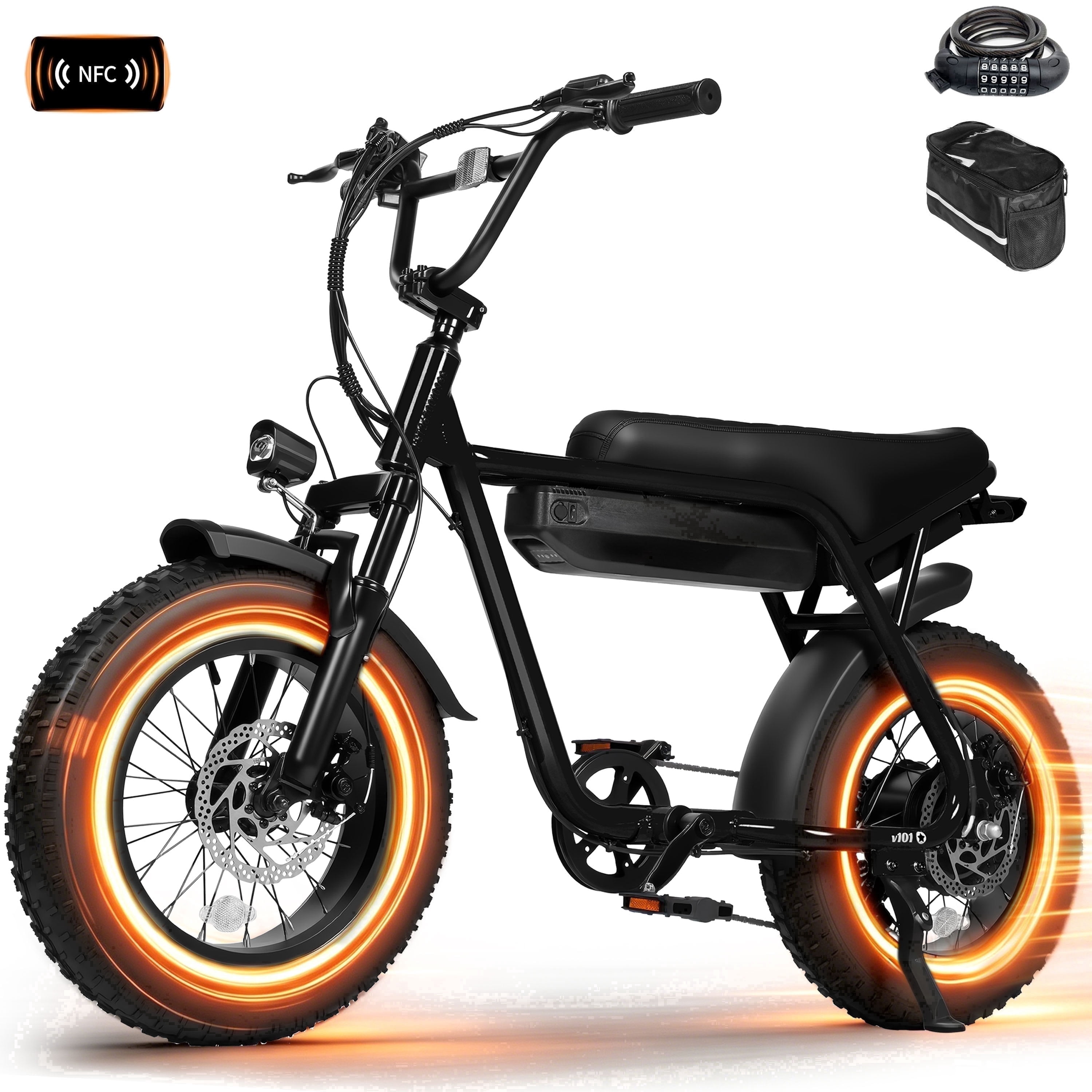 Adult & Teen Electric Bike – 750W Peak (1500W Max) Motor, 28 MPH, 48V 13Ah Battery, 16"x4.0" Fat Tires, 7-Speed, Front Suspension All-Terrain E-Bike, Black with Phone Bag & Lock