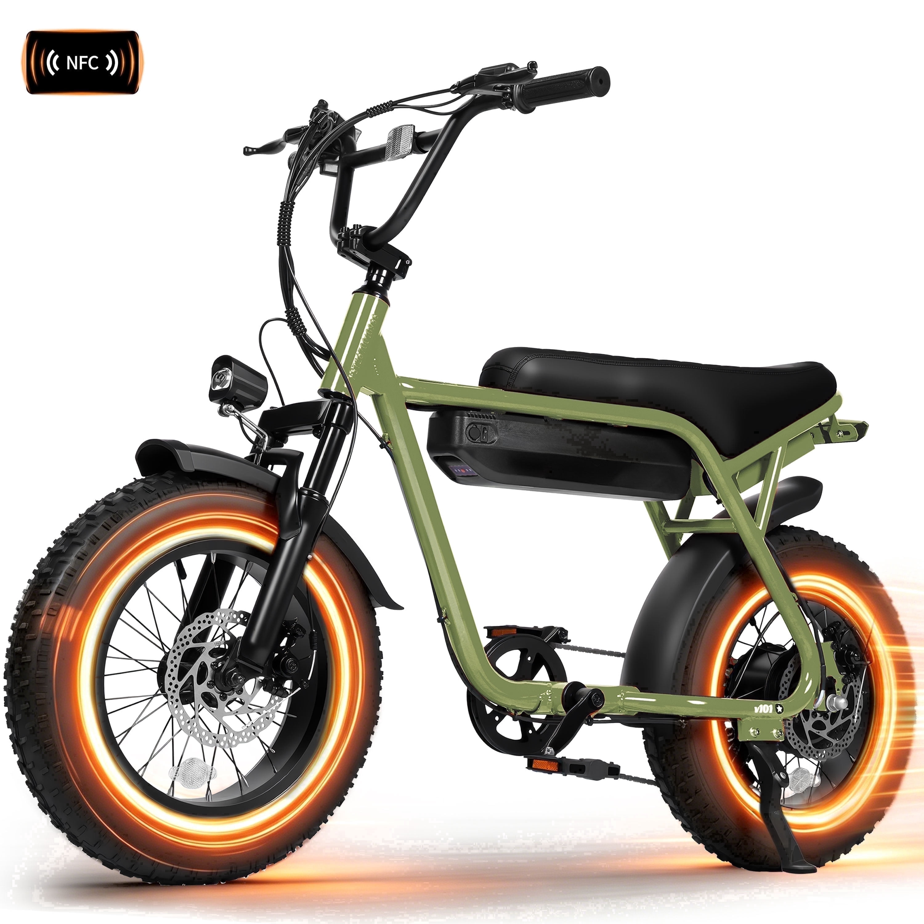 Adult & Teen Electric Bike – 750W Peak (1500W Max) Motor, 28 MPH, 48V 13Ah Battery, 16"x4.0" Fat Tires, 7-Speed, Front Suspension All-Terrain E-Bike, Green