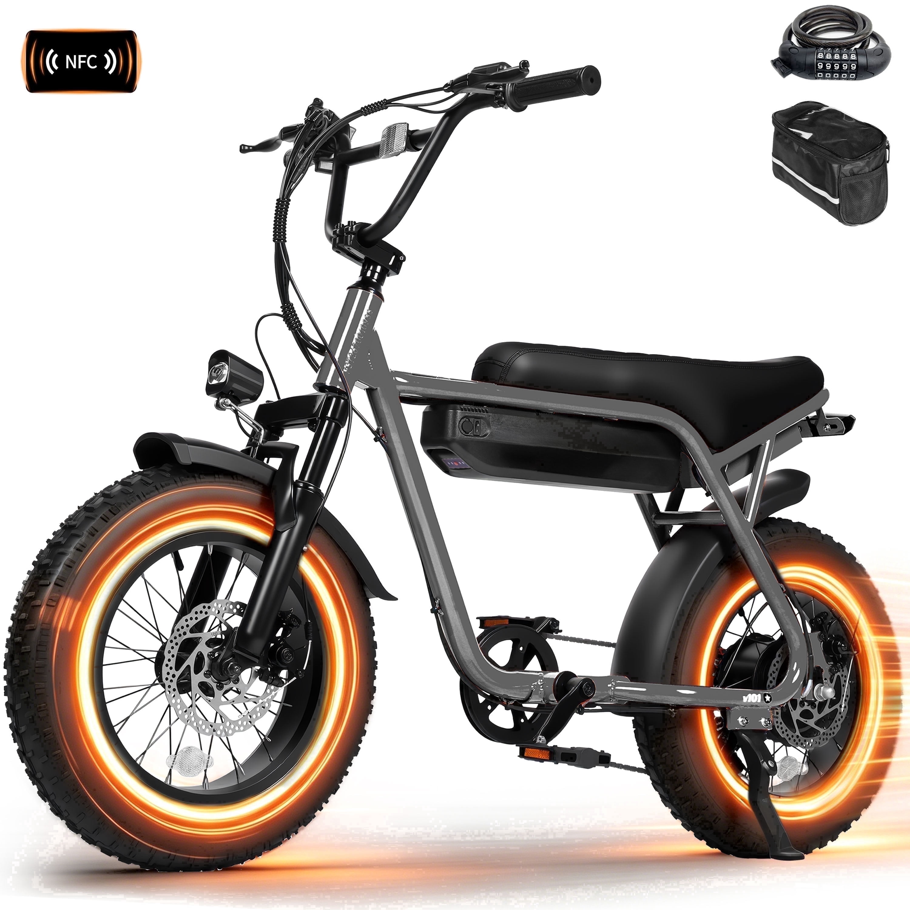 Adult & Teen Electric Bike – 750W Peak (1500W Max) Motor, 28 MPH, 48V 13Ah Battery, 16"x4.0" Fat Tires, 7-Speed, Front Suspension All-Terrain E-Bike, Grey with Phone Bag & Lock