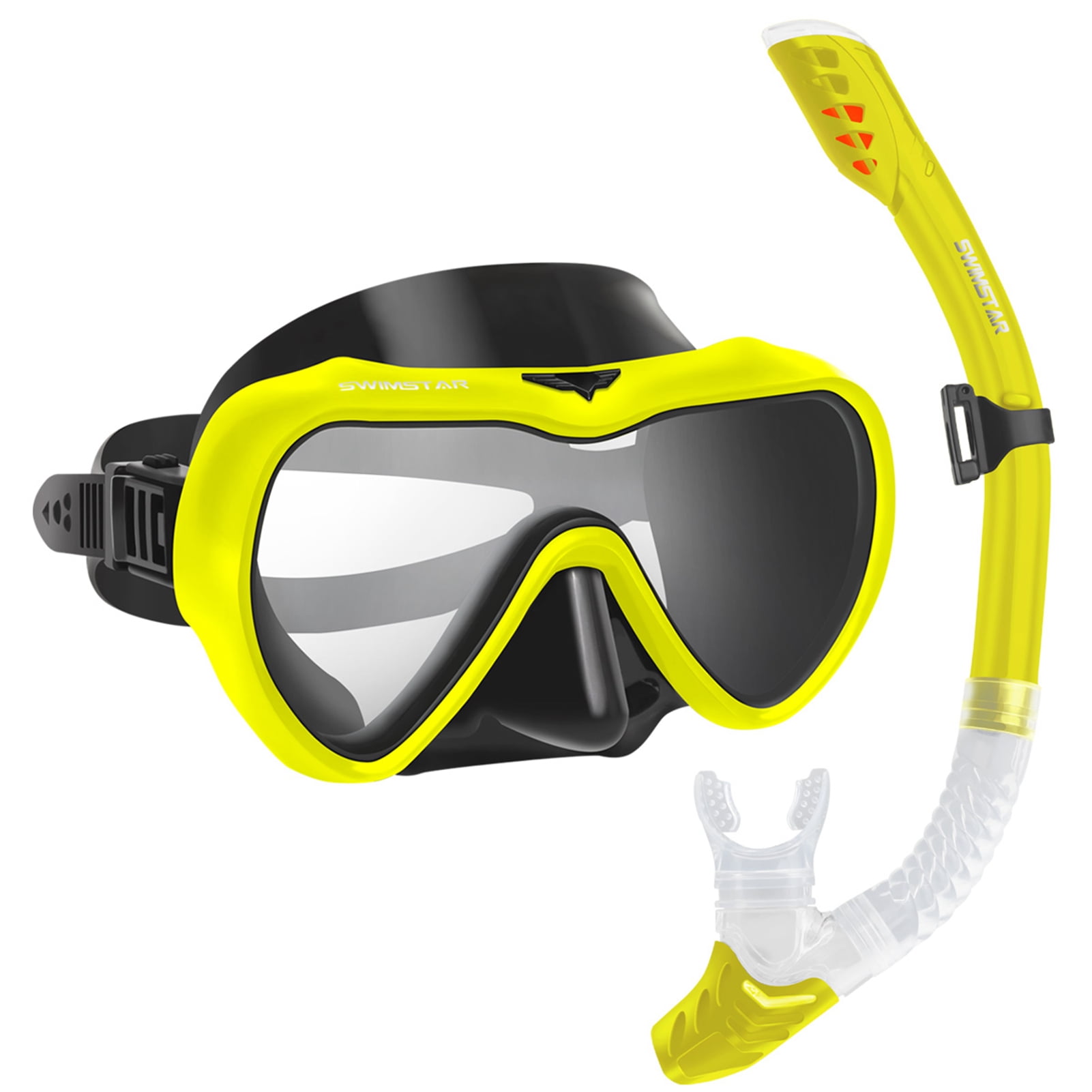 Adult Tempered Glass Diving Set with Snorkeling Mask Tube and Scuba Anti-Fog Goggles, Yellow