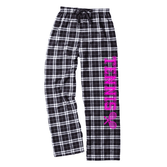 Adult Tennis Black and White Flannel Pants (Neon Pink, Adult X-Large)