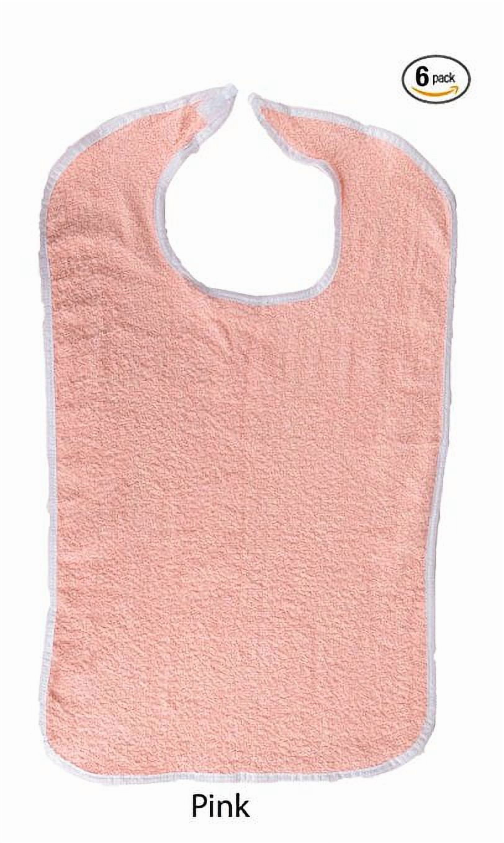 Terry Cloth Baby Bib with Velcro Closure, 6 Pack, Pink