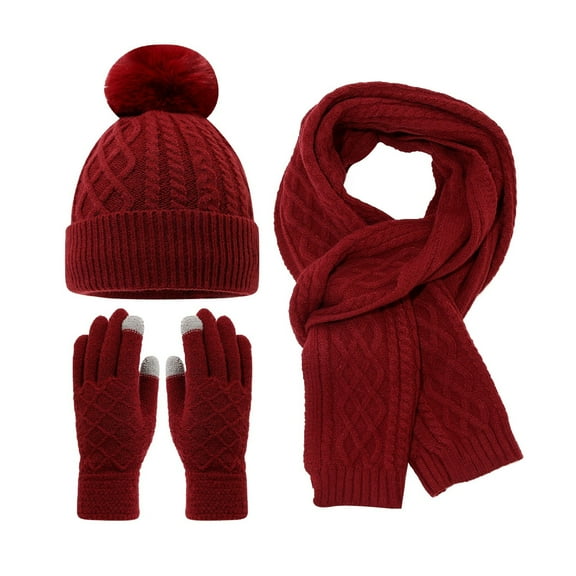 Adult Thick Knit Hat Scarf Gloves Set - Plush Beanie Neck Warmer Mittens, Winter Warm Stocking Stuffers, Fashion Outdoor Christmas Gifts For Men Women Christmas Gifts for Teens