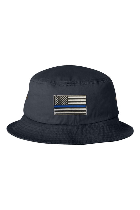 Adult Thin Blue Line USA Flag Embroidered Bucket Cap Dad Hat