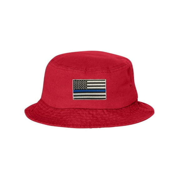 Adult Thin Blue Line USA Flag Embroidered Bucket Cap Dad Hat