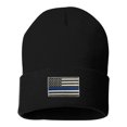 thumbnail image 1 of Adult Thin Blue Line USA Flag Embroidered Cuffed Knit Beanie Cap, 1 of 1